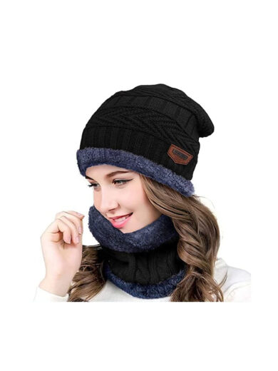HIVER Winter Beanie Cap Scarf Set Warm Knit Cap Thick Fleece Lined Winter Hat & Scarf for Men & Women
