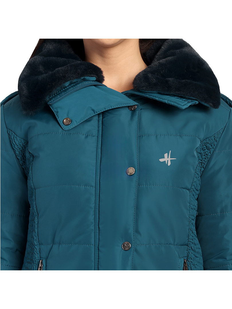 HIVER Women's Nylon Jacket Water Proof Full-Sleeved Winter Jacket with Hood For Minus Degree | Jackets (Teal Blue) - Image 6